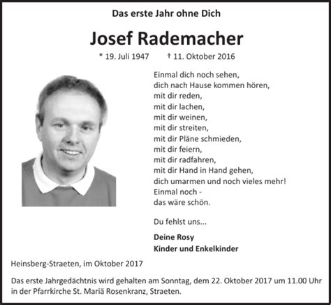 Traueranzeigen Von Josef Rademacher Aachen Gedenkt