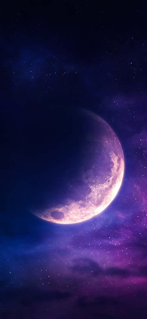 Aesthetic Wallpaper 4K Moon Stars Purple Sky Surreal