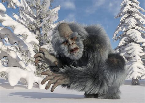 Yeti Winter In The Forest 3d Illustration Stock Illustration