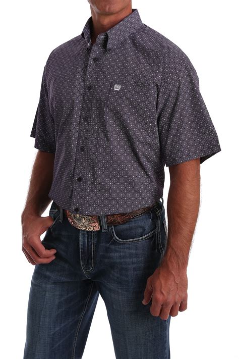 Cinch Jeans Mens Short Sleeve Purple And White Geometric Print