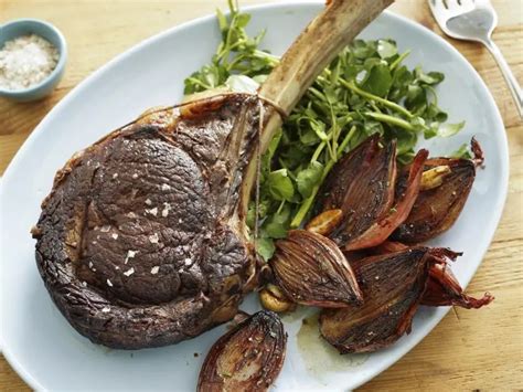 Cowboy Steak With Roasted Shallots And Watercress Salad Recipe