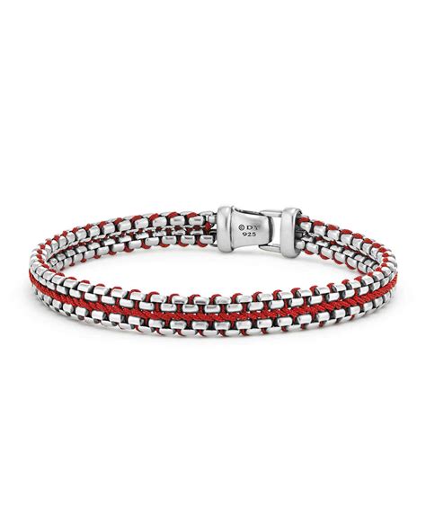 David Yurman 10mm Men S Woven Box Chain Bracelet Red Neiman Marcus