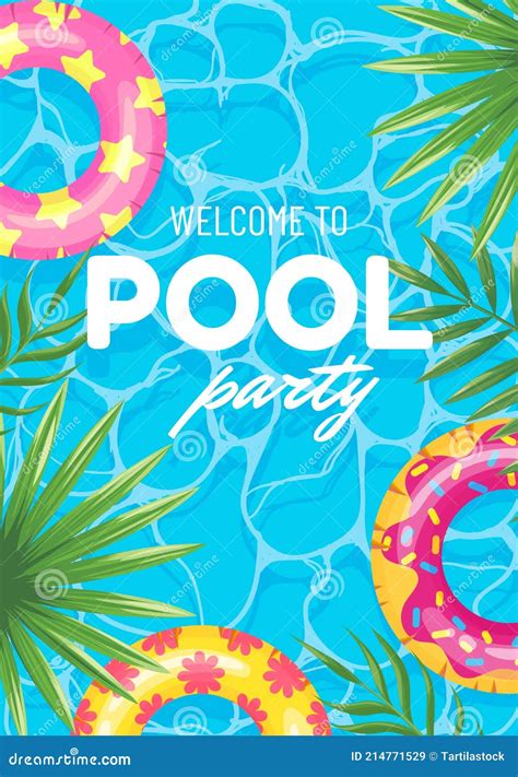 Banner Swimming Pool Party Welcome Top View Stock Vector