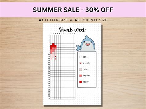 Shark Week Period Tracker Printable Journal Page Planner Page Ovulation