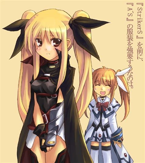 Safebooru 2girls Blonde Hair Bow Cape Closed Eyes Fate Testarossa