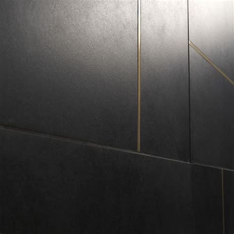 Lines Brass Inlay Black 24x24 Matte Porcelain Tile Tilebar