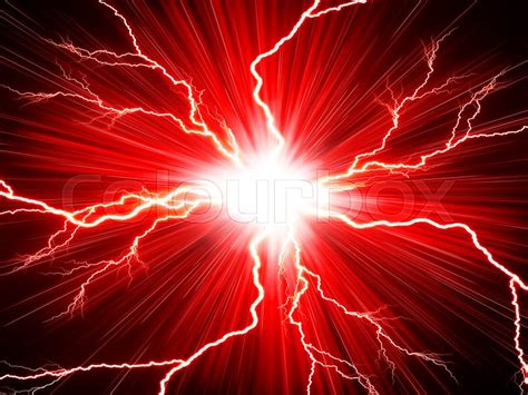 Electric Flash Of Lightning On A Red Stock Image Colourbox