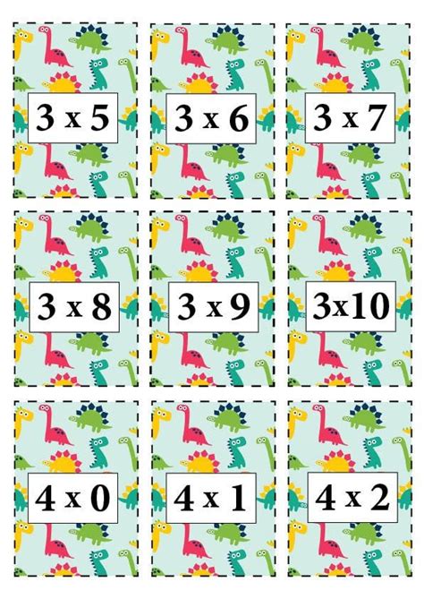 Multiplication Division Table Chart Dinosaur Printable With Flash