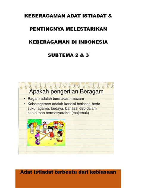 Keberagaman Adat Istiadat Subtema 2 Pdf