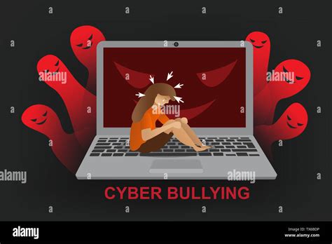 Cyber Bullying Computer With Sad Women Banner Vector Graphic Design