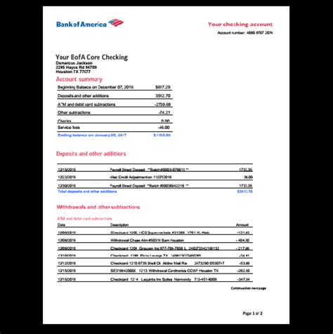 Bank Of America Bank Statement Template Bank Statements Bank America