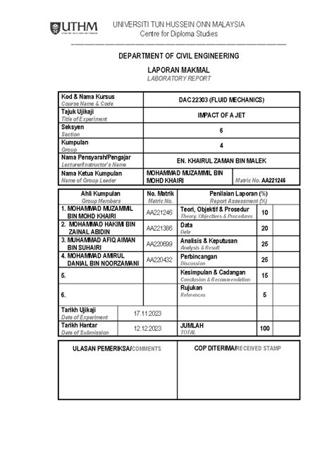 Impact Of Jet Experiment Universiti Tun Hussein Onn Malaysia Centre