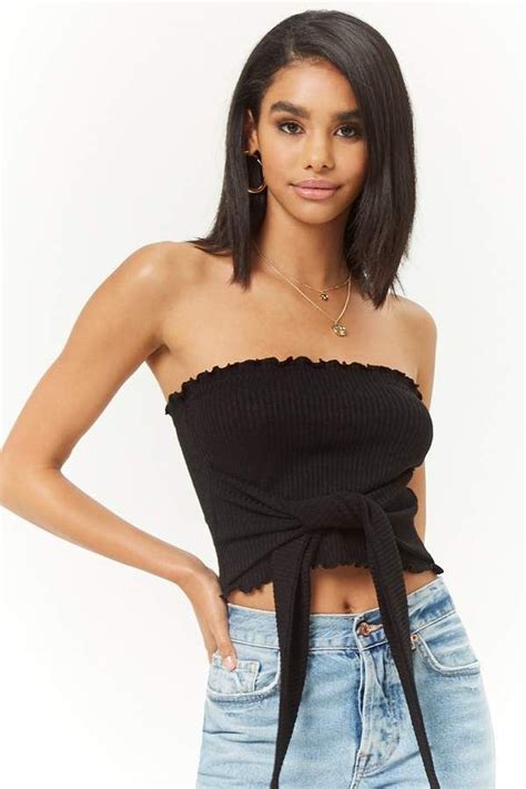 Forever 21 Tie Front Ribbed Tube Top Forever 21 Outfits Cropped Tube