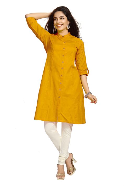 Picturesque Yellow Cotton Short A Line Kurta For Fashionable Women