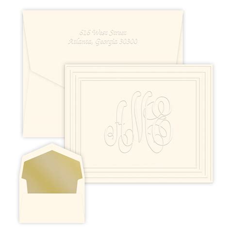 Classic Frame Monogram Note Embossed Monogrammed Folded Notecards