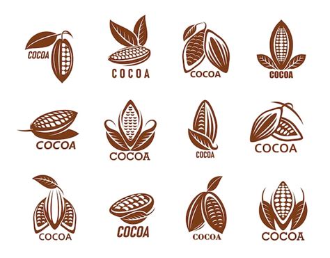 Premium Vector Cocoa Icons Cacao Or Chocolate Beans With Leaf