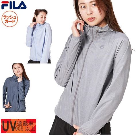 ネコポスもOK 軽量リップパーカー ラッシュガード レディース FILA フィラ 杢布帛 タフタ 長袖 フード ジップアップ UV