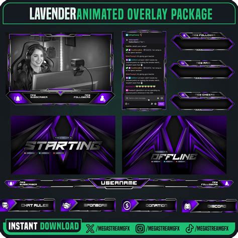 PURPLE Twitch Pack Overlay Screens Overlays Panels Alerts Banner ...