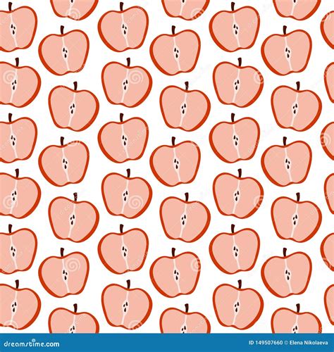 Hand Drawn Apple Vector Seamless Pattern Stock Vector Illustration Of