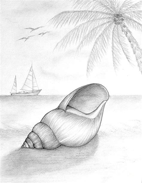 Pencil Drawing Of Beach Scene by Evelyn Sichrovsky