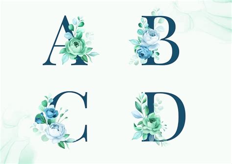 Premium Vector Watercolor Floral Alphabet Set Of A B C D With