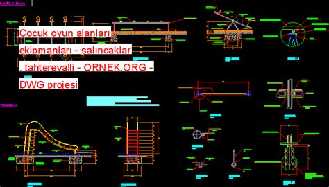 Çocuk oyun alanları ekipmanları salıncaklar tahterevalli dwg