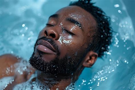 Premium Photo A Man In A Hot Tub With His Eyes Closed And His Head Above The