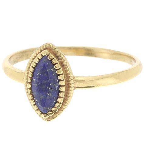 Bague Navette Lapis Lazuli Contour Dentelé Taille 57 Doré à Lor