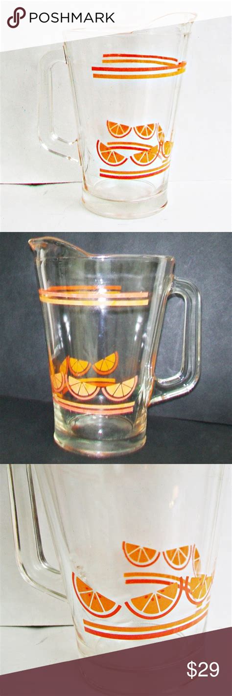 Glass Bar Pitcher Orangeade Orange Slice Vintage Glass Bar Vodka Collins Juice Pitcher