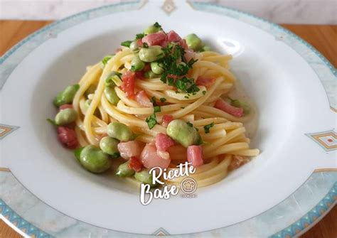 Ricetta Spaghetti Fave Guanciale E Crema Di Pecorino Romano Di Cookpad