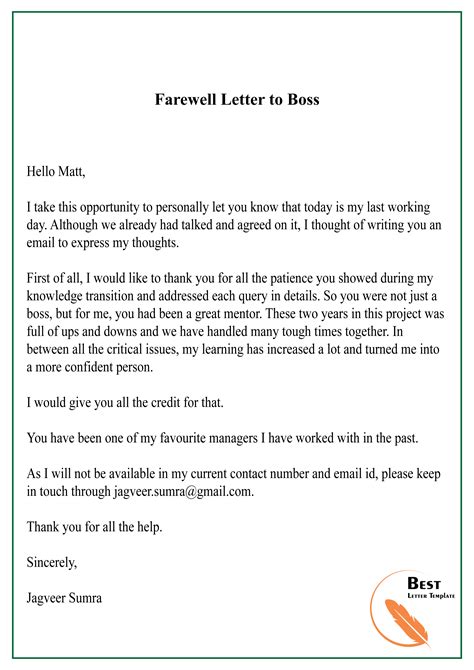 Farewell Letter To Boss Best Letter Template