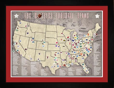 Fbs College Football Stadiums Teams Location Map 24x18 Etsy