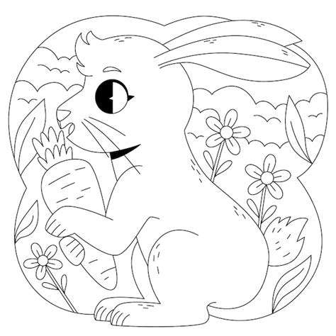 Illustration De Livre De Coloriage Lapin Dessiné à La Main Vecteur