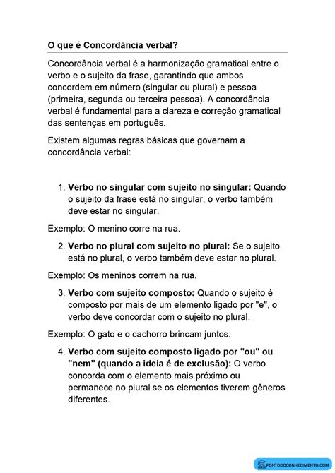 O Que Concord Ncia Verbal Ponto Do Conhecimento