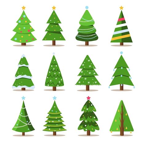 Premium Vector Set Of Christmas Trees New Years And Xmas Traditional Symbol Tree With Garlands