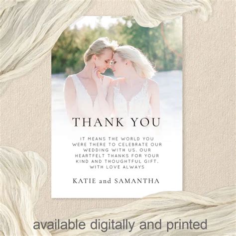 Modern Photo Overlay Lesbian Wedding Thank You Card Zazzle