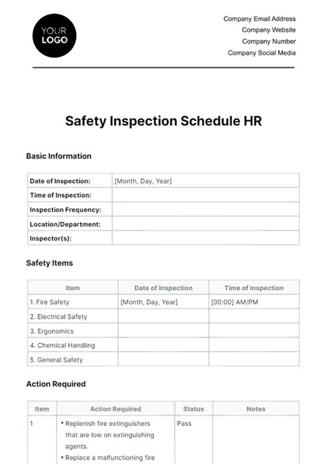 Free Safety Inspection Schedule HR Template to Edit Online