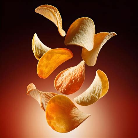 Collection Of Flying And Falling Crispy Wavy Potato Chips On White