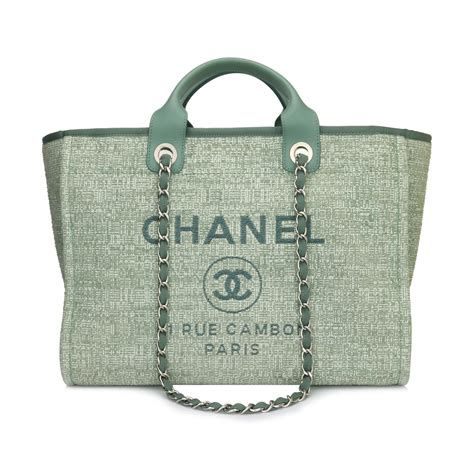 Chanel Deauville Tote Large Green Canvas Silver Hardware 2018 Boutiqi