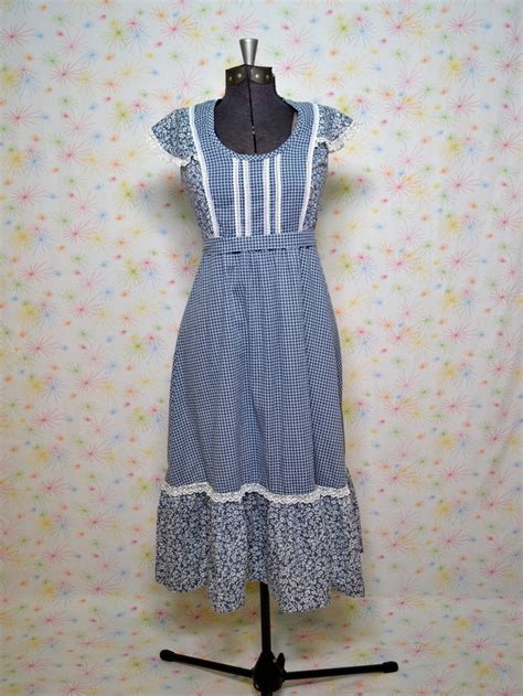 70s Prairie Style Maxi Dress Xs Vintage Blue Empire Waist Dress 1970s Boho Peasant Clothing