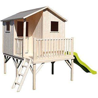 Axi Maison Enfant Beach Lodge Xl En Blanc Avec Toboggan En Vert Clair