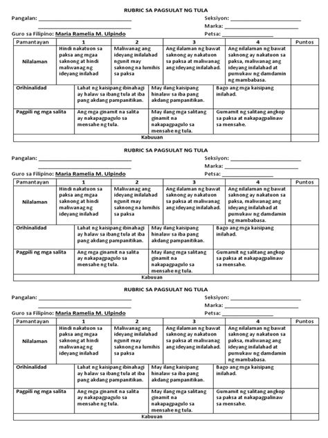 Rubric Sa Pagsusulat NG Tula | PDF