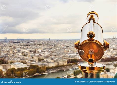 Eiffel Tower Tourist Telescope Overlooking For Paris Stock Image