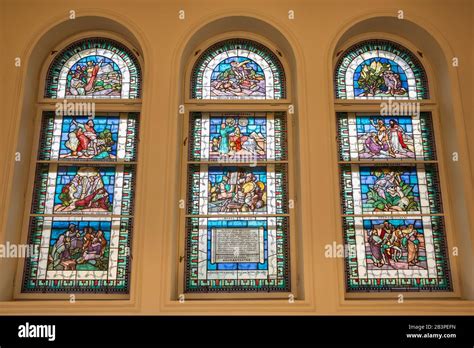 Stained Glass Windows Of The Great Synagogue In Budapest Hungary Stock