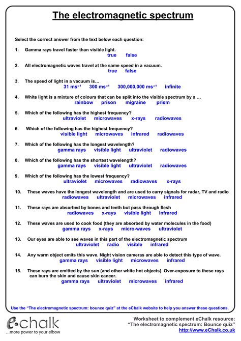 Electromagnetic Wave Interactive Worksheet Edform