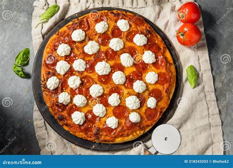 Hot Honey Pepperoni Pizza With Ricotta Stock Image Image Of Round Dinner