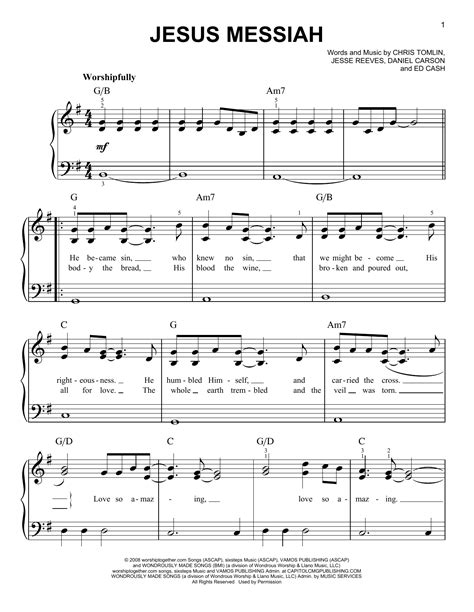 Jesus Messiah By Chris Tomlin Sheet Music For Easy Piano At Sheet Music