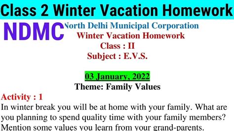 NDMC Class 2 EVS Winter Holiday Homework 01 Jan 2022 15 Jan 2022