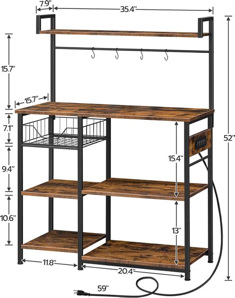 Hoobro Estante Para Hornear De Cocina Con Toma De Corriente Barra De