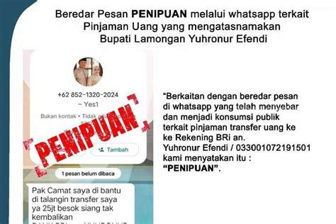 Nama Bupati Lamongan Dicatut Minta Uang Lewat Whatsapp